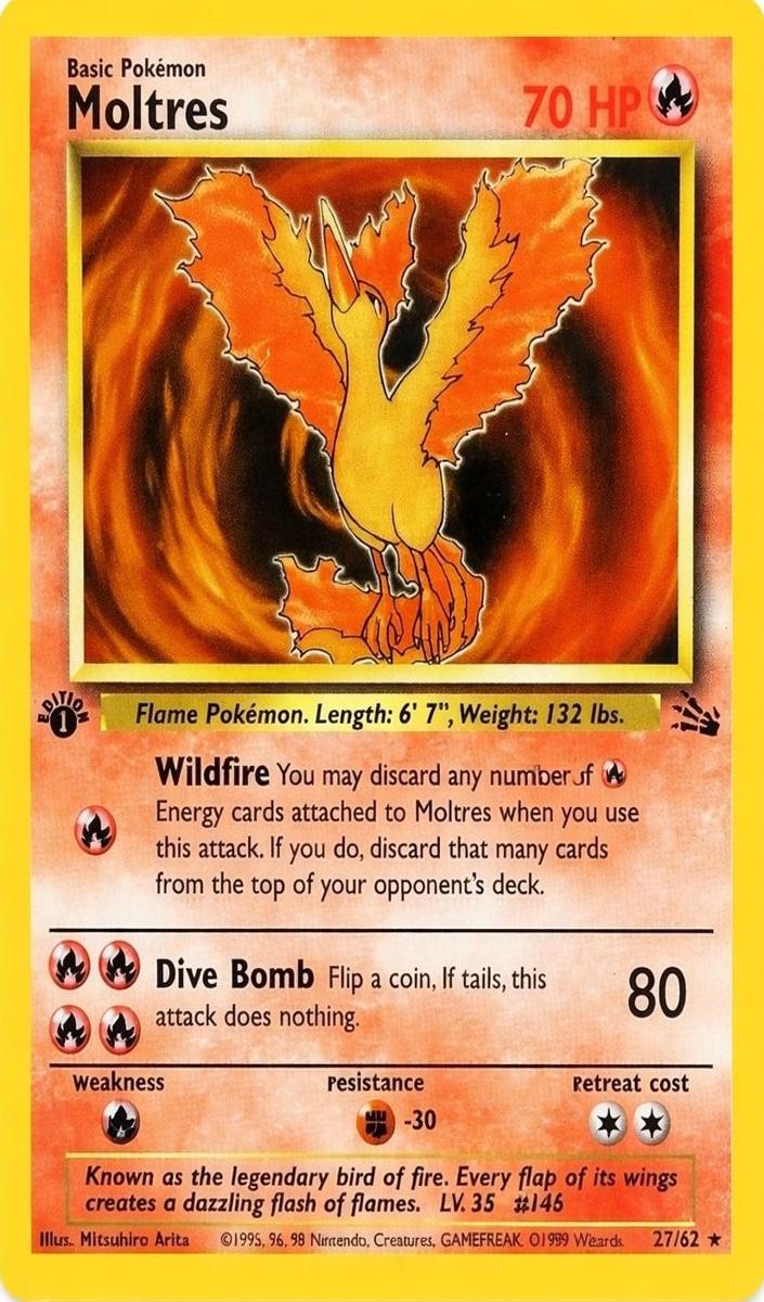 1999 Pokemon Fossil 1st Edition #27 Moltres front