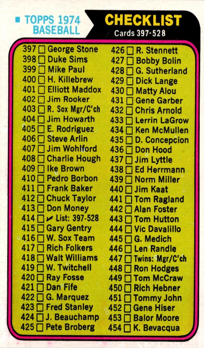 1974 Checklist 397-528 #414
