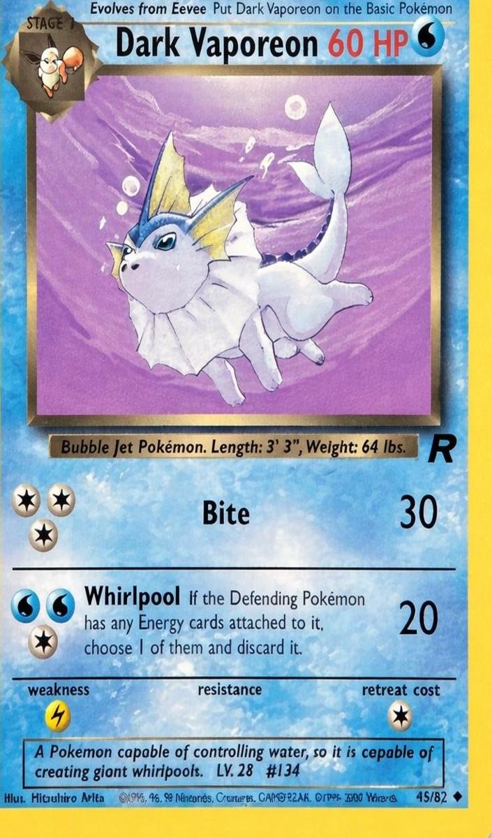 Dark Vaporeon Holo 2000 Pokemon Team Rocket