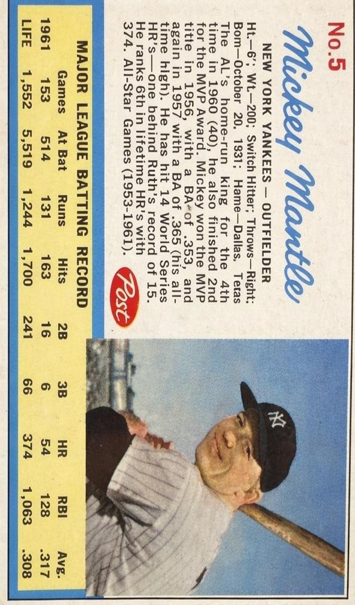 1962 Mickey Mantle [Hand-Cut, No Ad] #5
