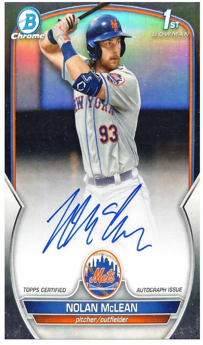 2023 Bowman Bowman Draft CHR PROS AUTO-BLACK REFCertificationPrimary Signer (1 Signer)NOLAN McLEAN #CDANM NOLAN McLEAN front