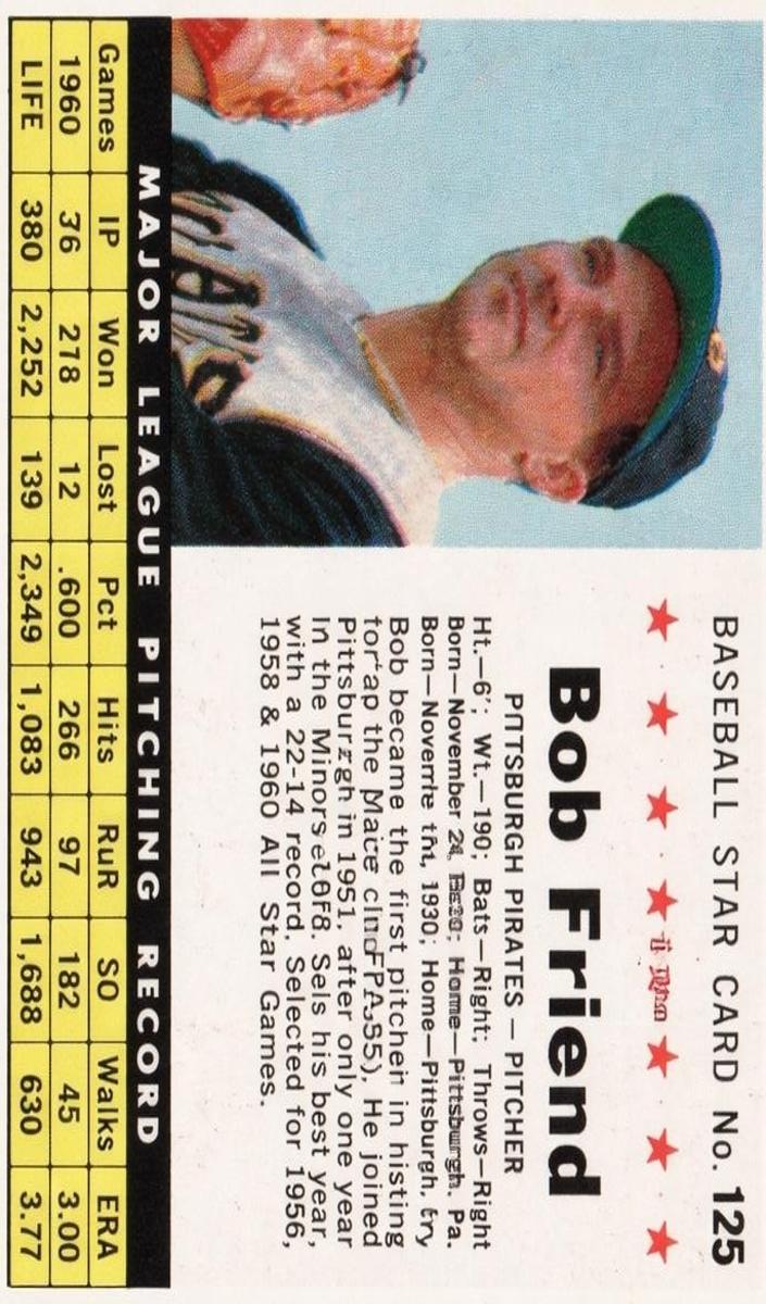 1961 Bob Friend [Hand Cut] #125
