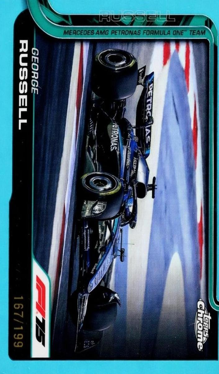 2025 Topps Chrome F1 George Russell [Aqua Refractor] #79 card