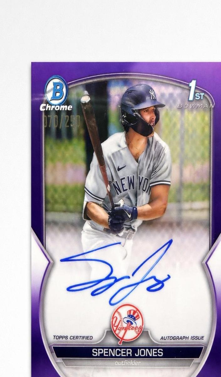 2023 Bowman Bowman Chrome CHR PROS AU-PRPLCertificationPrimary Signer (1 Signer)SPENCER JONES #CPASJ Spencer Jones front