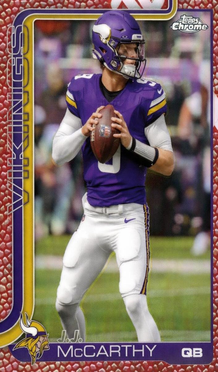 2025 Topps Chrome J.J. McCarthy [X-Fractor Pink] #199 card