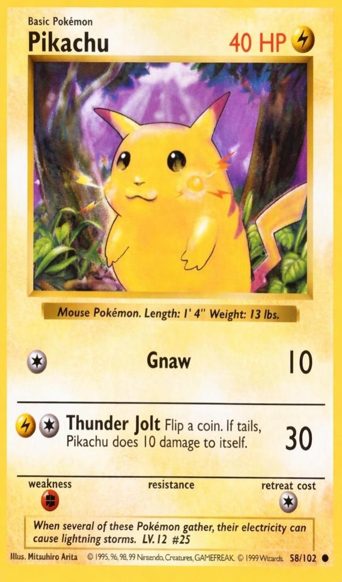 1999 Pokemon Base Set Yellow Cheeks #58 Pikachu front