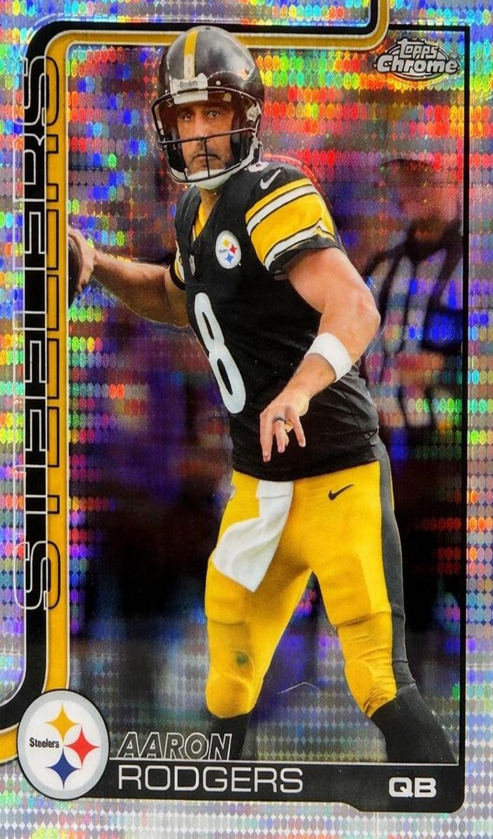 2025 Topps Chrome Aaron Rodgers [Red White Blue Refractor] #255 card