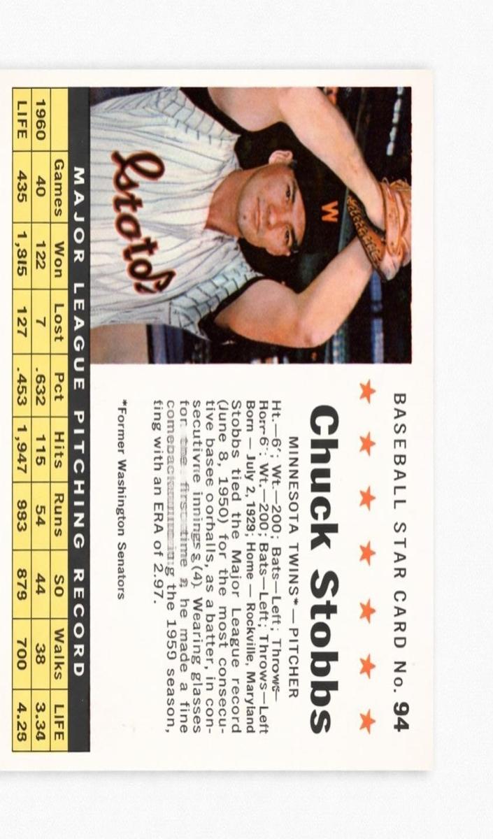 1961 Chuck Stobbs [Perforated] #94
