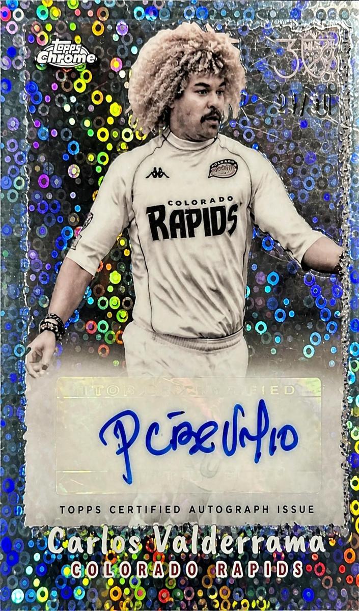 2025 Topps Chrome MLS Carlos Valderrama [Gold Donut Holes Refractor] #NFA-CV card