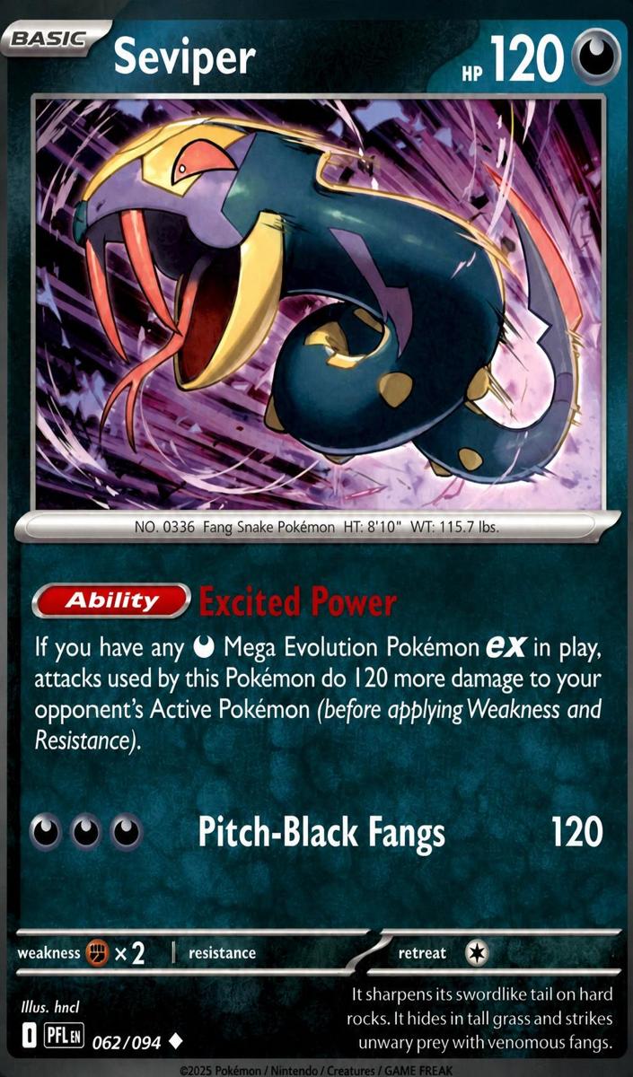 Seviper 2025 Pokemon Mega Evolution Phantasmal Flames