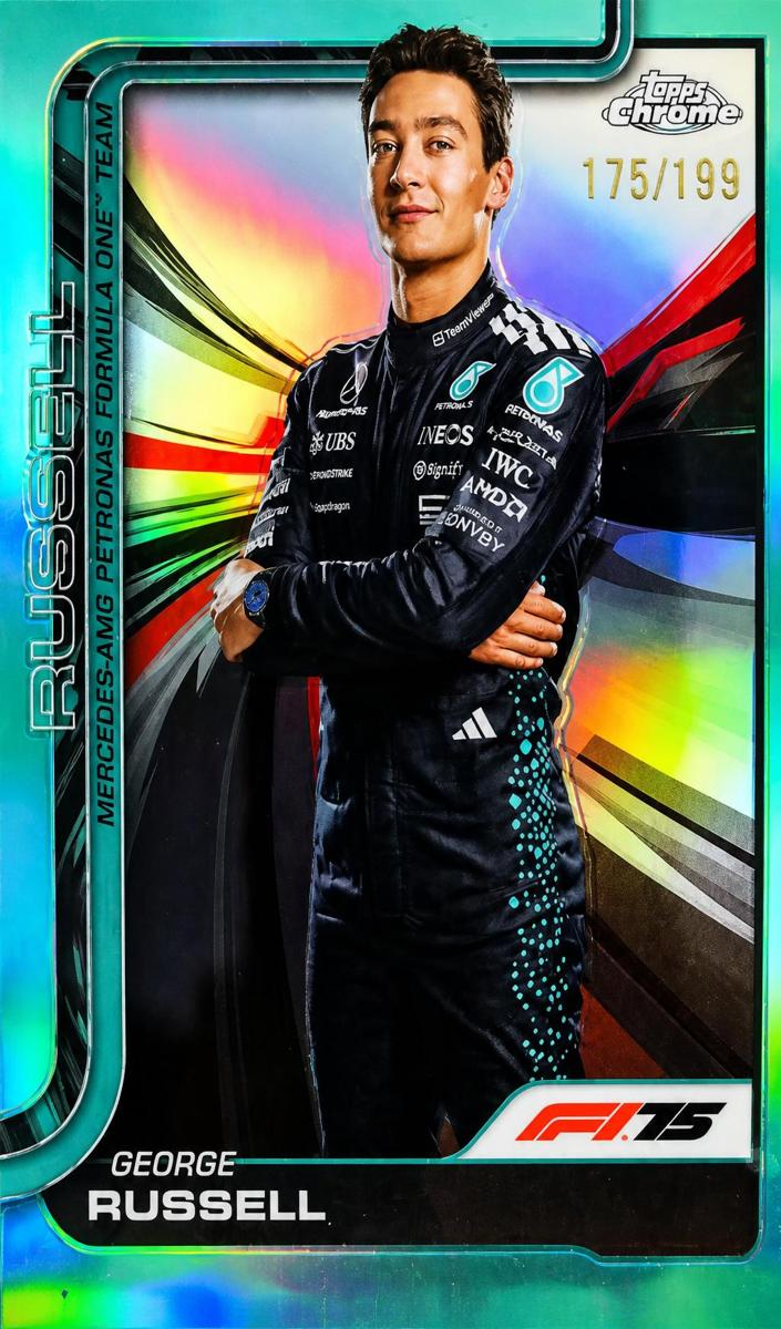 2025 Topps Chrome F1 George Russell [Aqua Refractor] #7 card