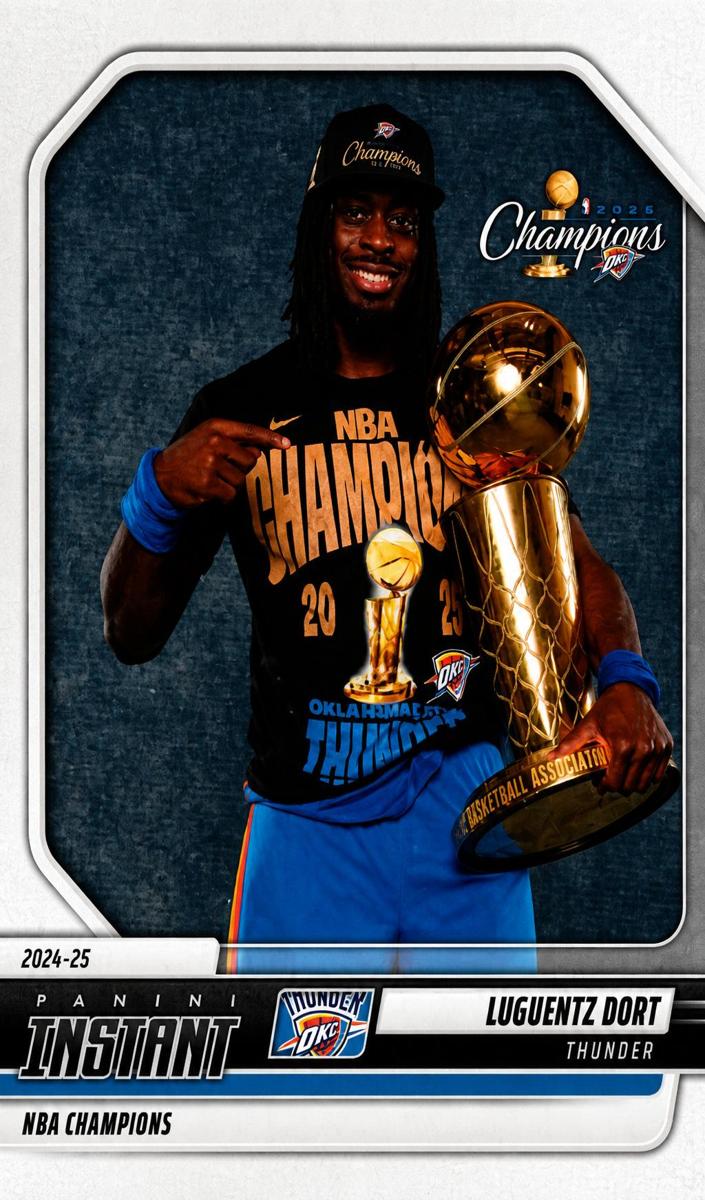 2025 Panini Oklahoma City Thunder NBA Champions Luguentz Dort #8 card