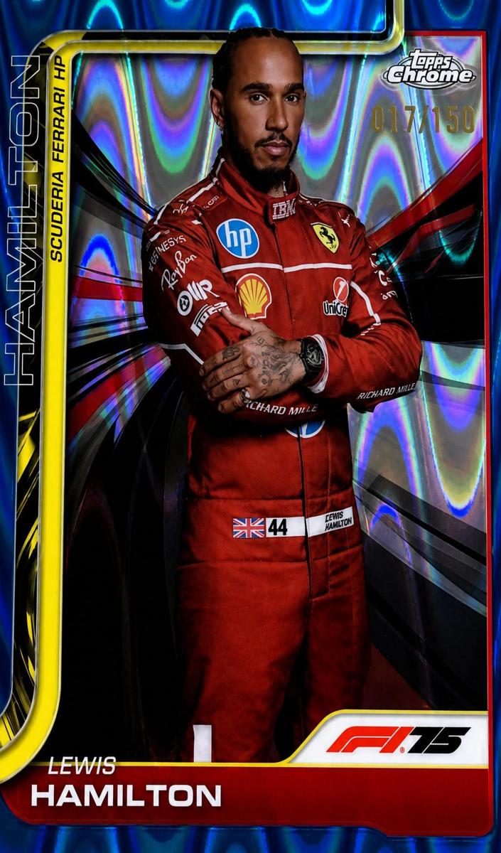 2025 Topps Chrome F1 Lewis Hamilton [Blue RayWave Refractor] #4 card