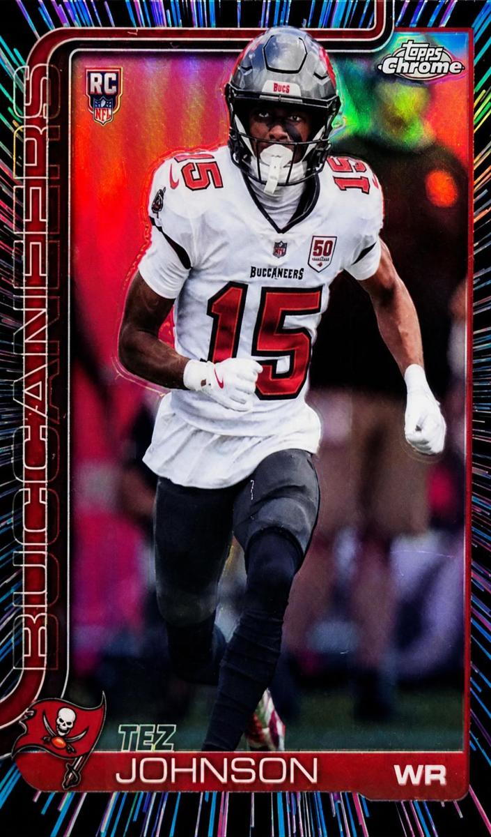 2025 Topps Chrome Tez Johnson [X-Fractor Pink] #342 card
