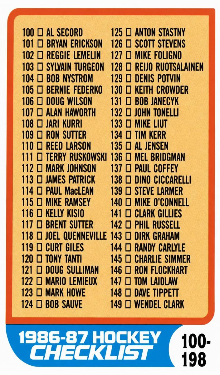 1986 Checklist 100-198 #198