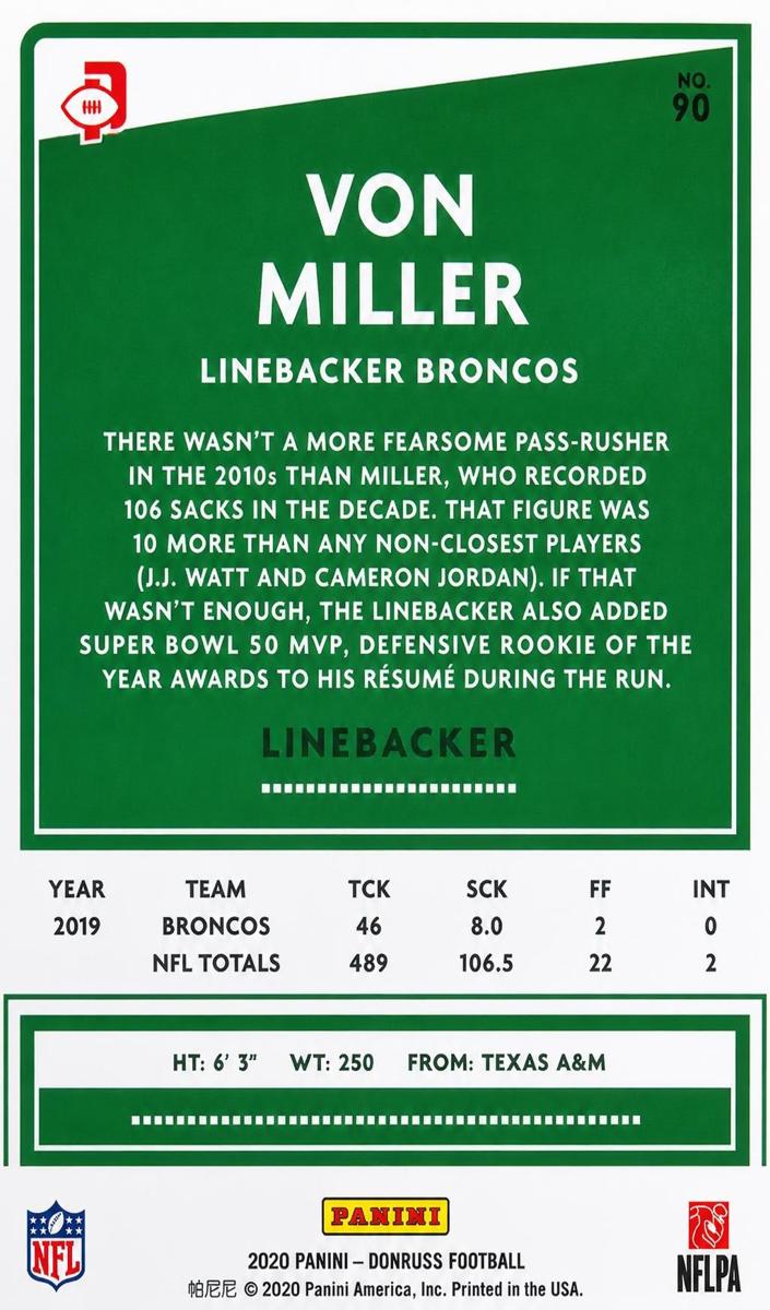 2020 Panini Donruss Von Miller #90 card