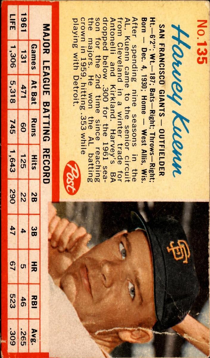 1962 Harvey Kuenn #135