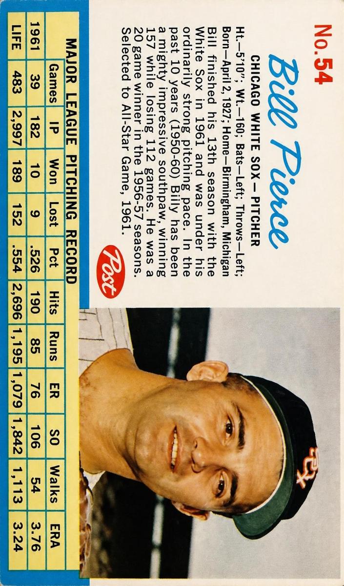 1962 Bill Pierce #54