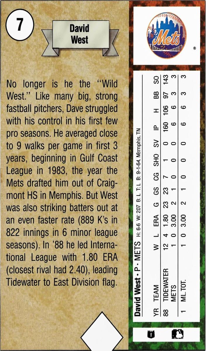 David West 1989 Upper Deck Baseball