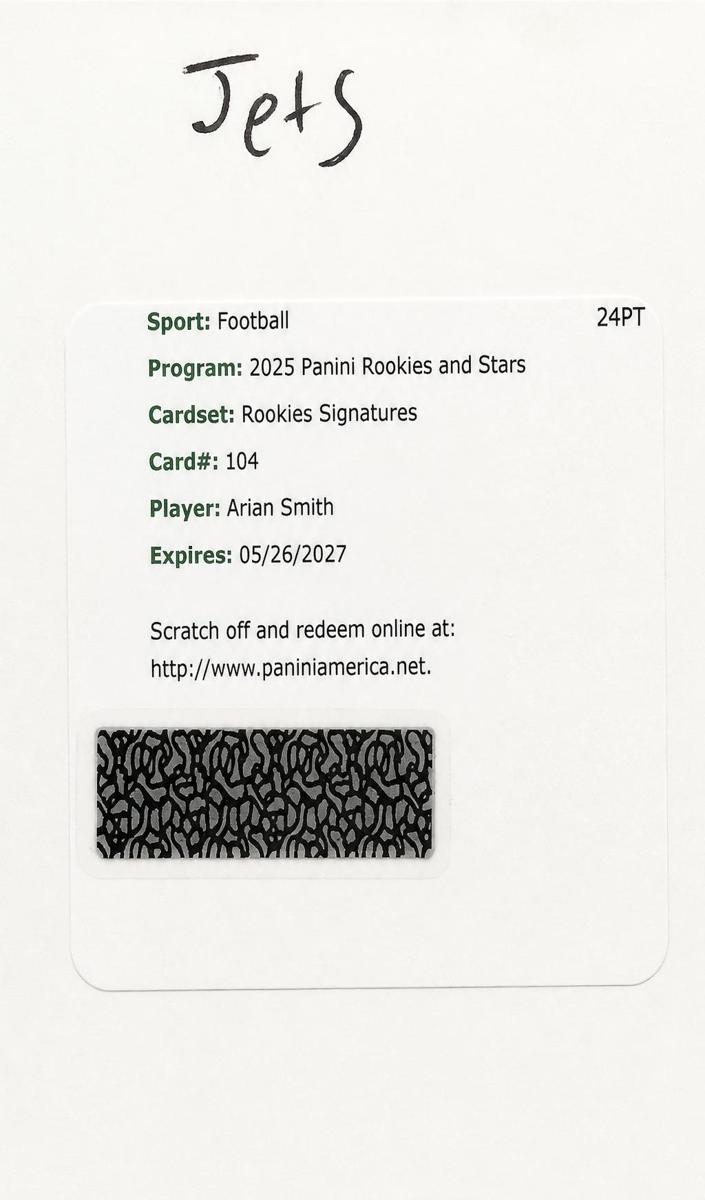 Arian Smith 2025 Panini Rookies & Stars Rookies Signatures Football