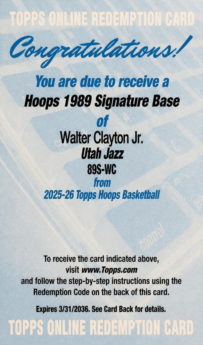 Walter Clayton Jr. 2025 Topps NBA Hoops 1989 Hoops Signatures Basketball