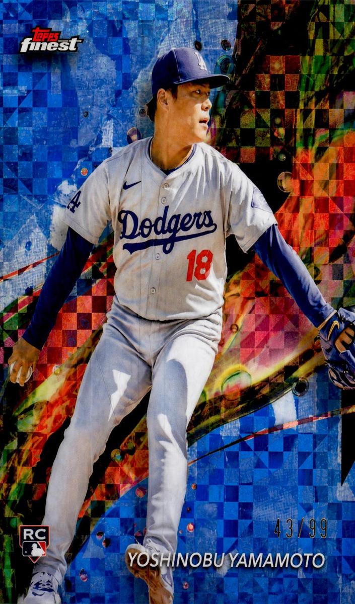 2024 Topps Topps Finest Blue Refractor #50 Yoshinobu Yamamoto front