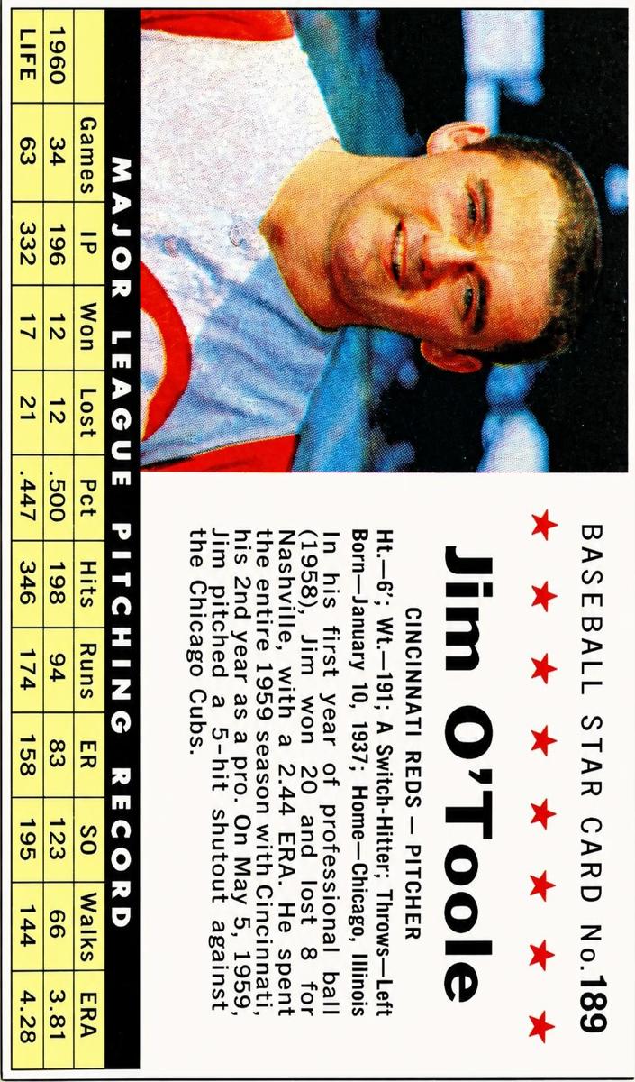1961 Jim O'Toole [Perforated] #189