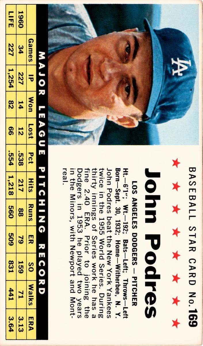 1961 John Podres [Hand Cut] #169