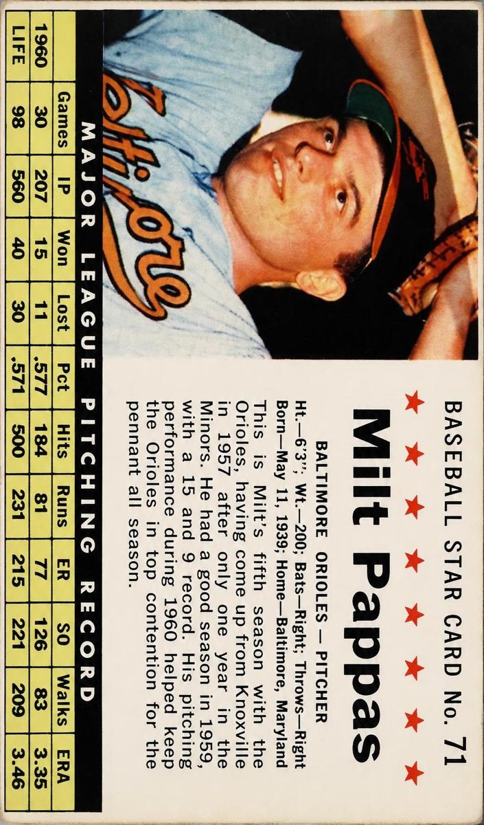 1961 Milt Pappas [Hand Cut] #71