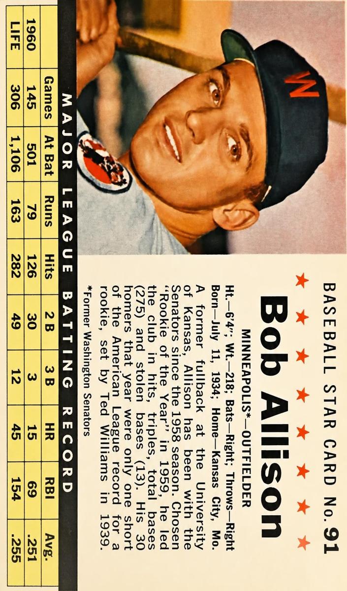 1961 Bob Allison [Hand Cut] #91