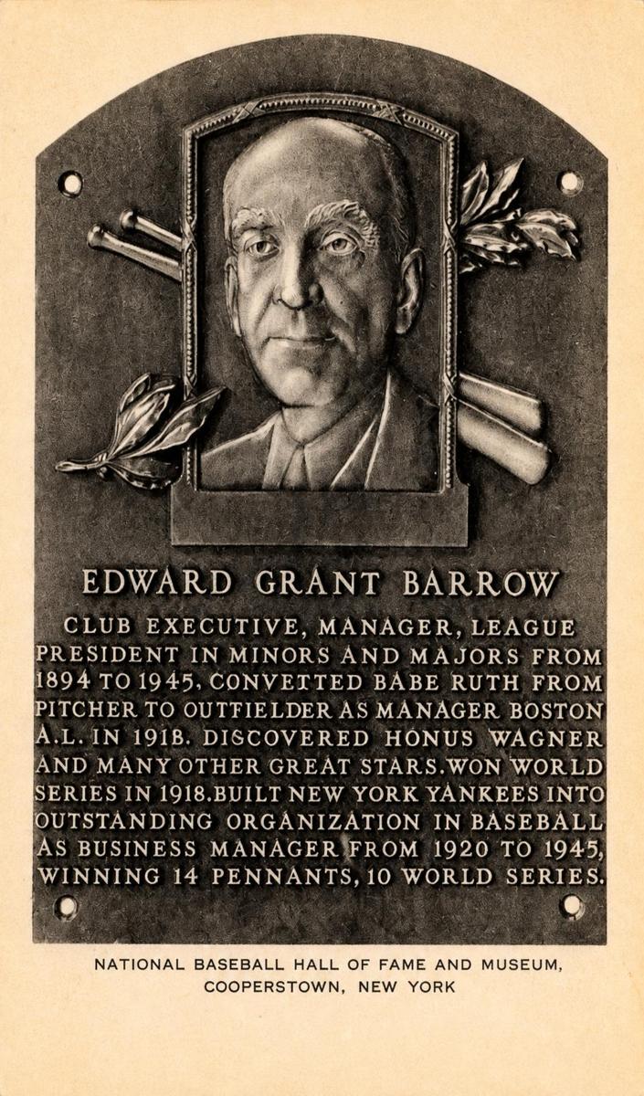 1953 Artvue Hall of Fame Plaque Postcards Type 1 Ed Barrow #NNO card