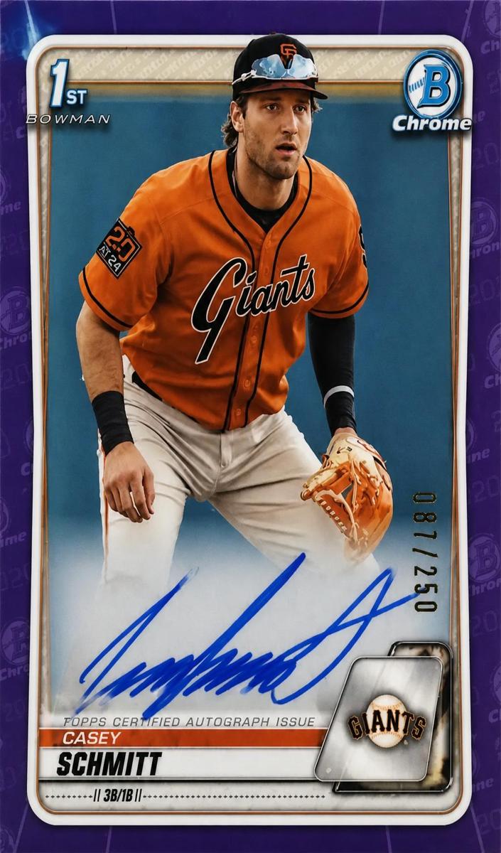 2020 Bowman Bowman Draft Purple Refractor Casey Schmitt front