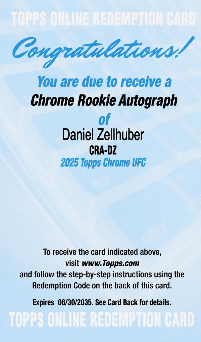 2025 Topps Chrome UFC Rookie Autograph Daniel Zellhuber #CRA-DZ card