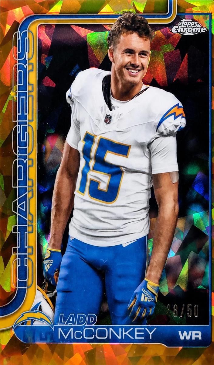 2025 Topps Chrome Ladd McConkey [X-Fractor] #156 card