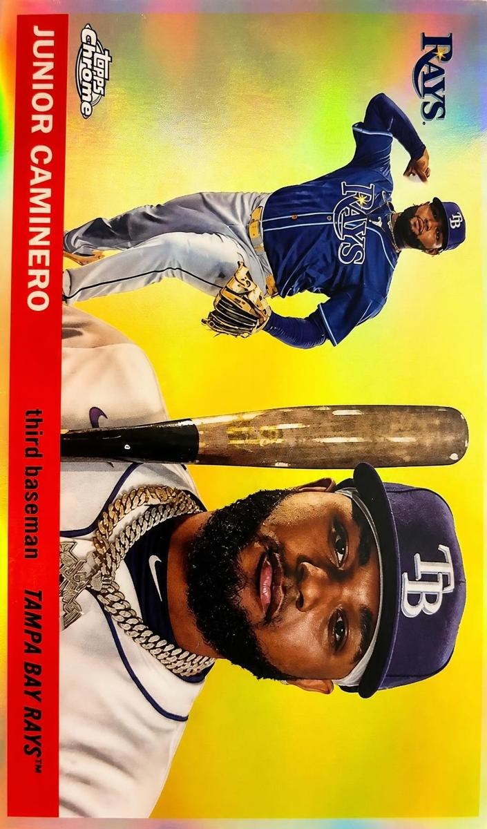 2025 Topps Chrome Platinum Junior Caminero [Blue Mini-Diamond Refractor] #168 card
