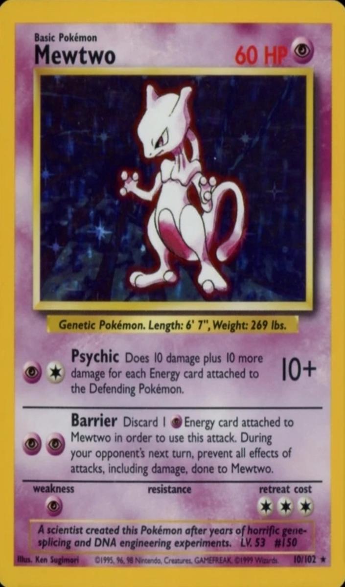 1999 Pokemon Holo #10 Mewtwo-Holo front