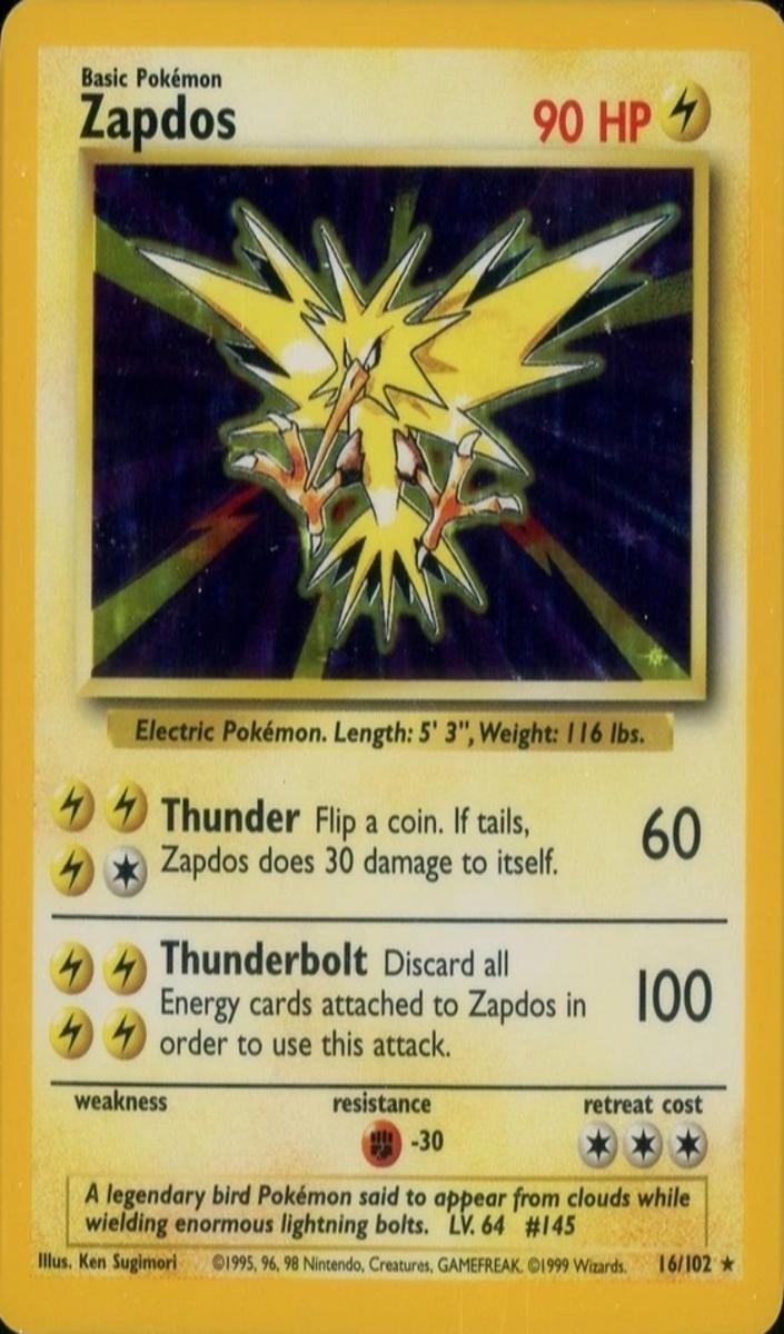 1999 Pokemon Holo #16 Zapdos front