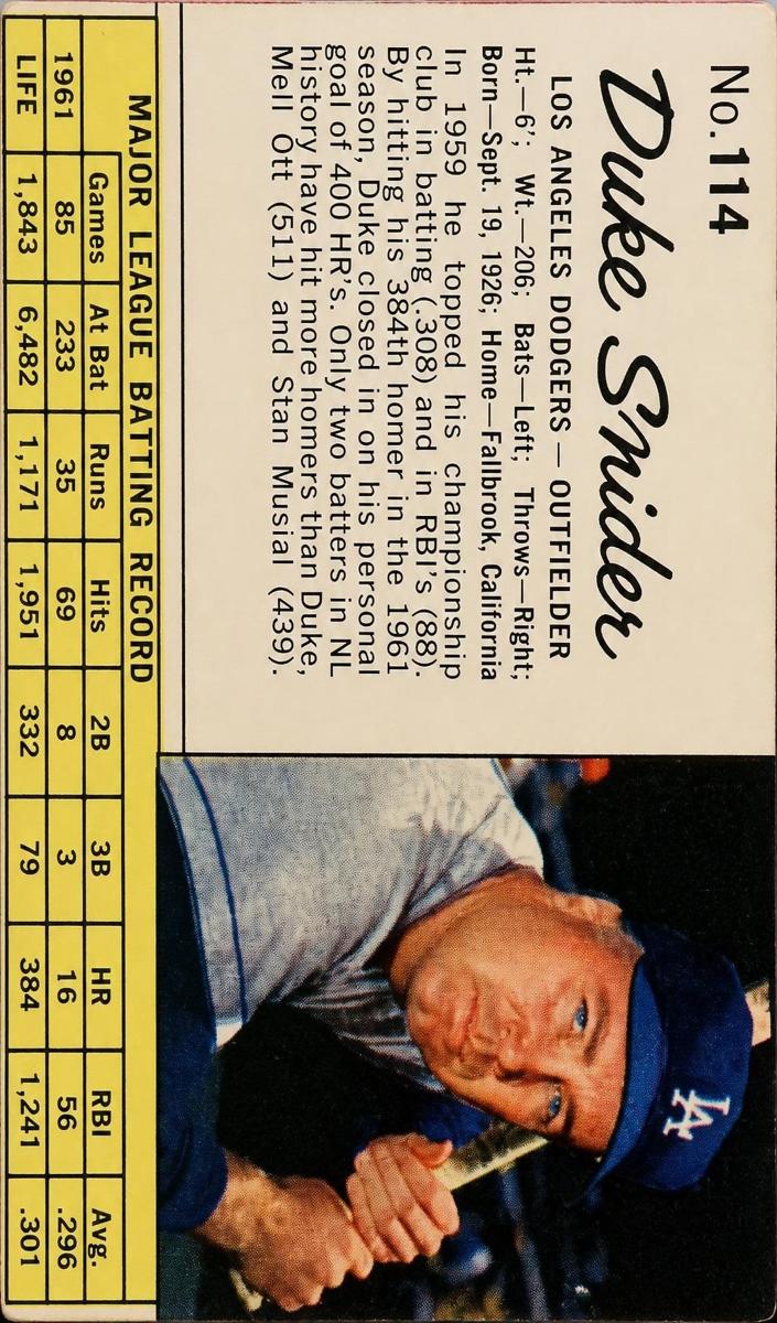 1962 Duke Snider [Hand Cut] #114