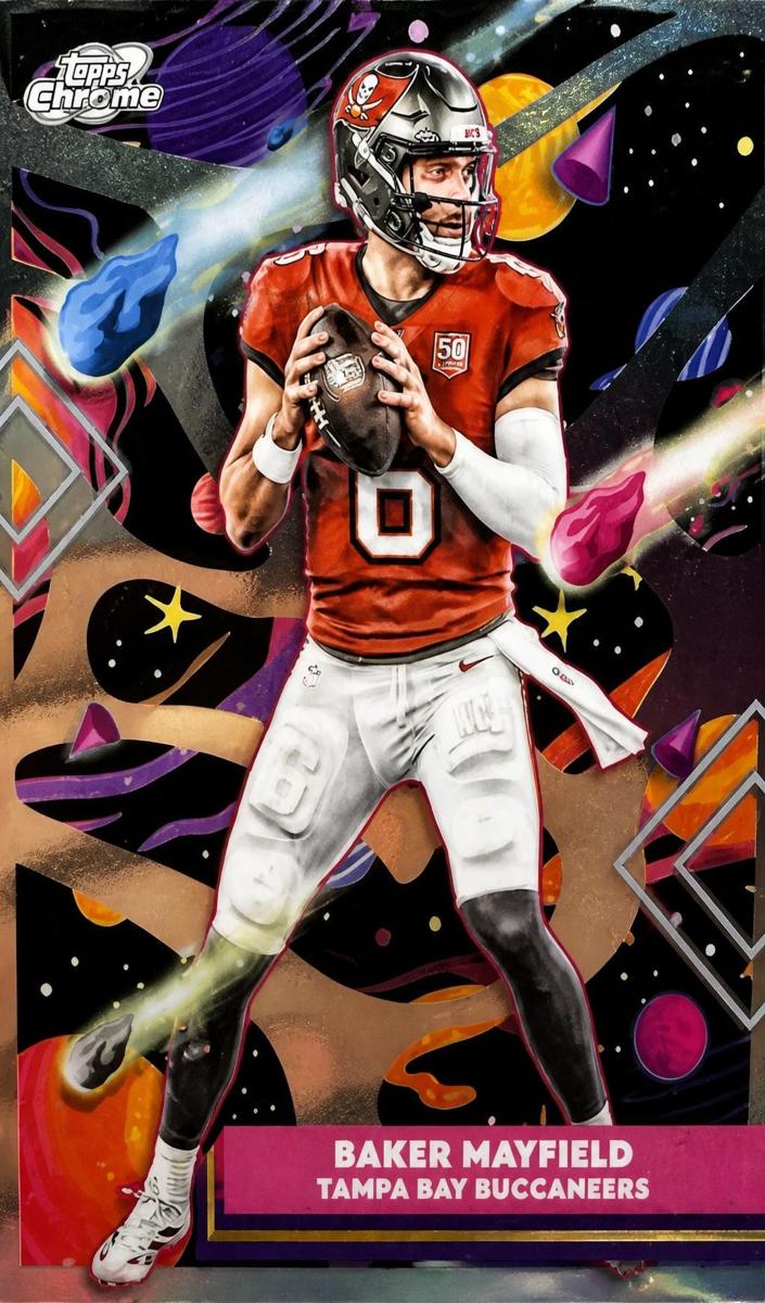 2025 Topps Cosmic Chrome Baker Mayfield [Aqua Equinox Refractor] #92 card