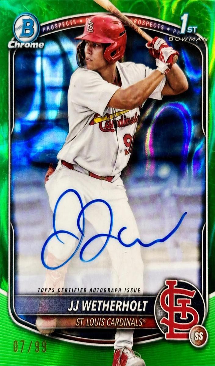 2025 Bowman Bowman Chrome CHR PROS AUTO-GREEN LAVA #CPAJW Jj Wetherholt front
