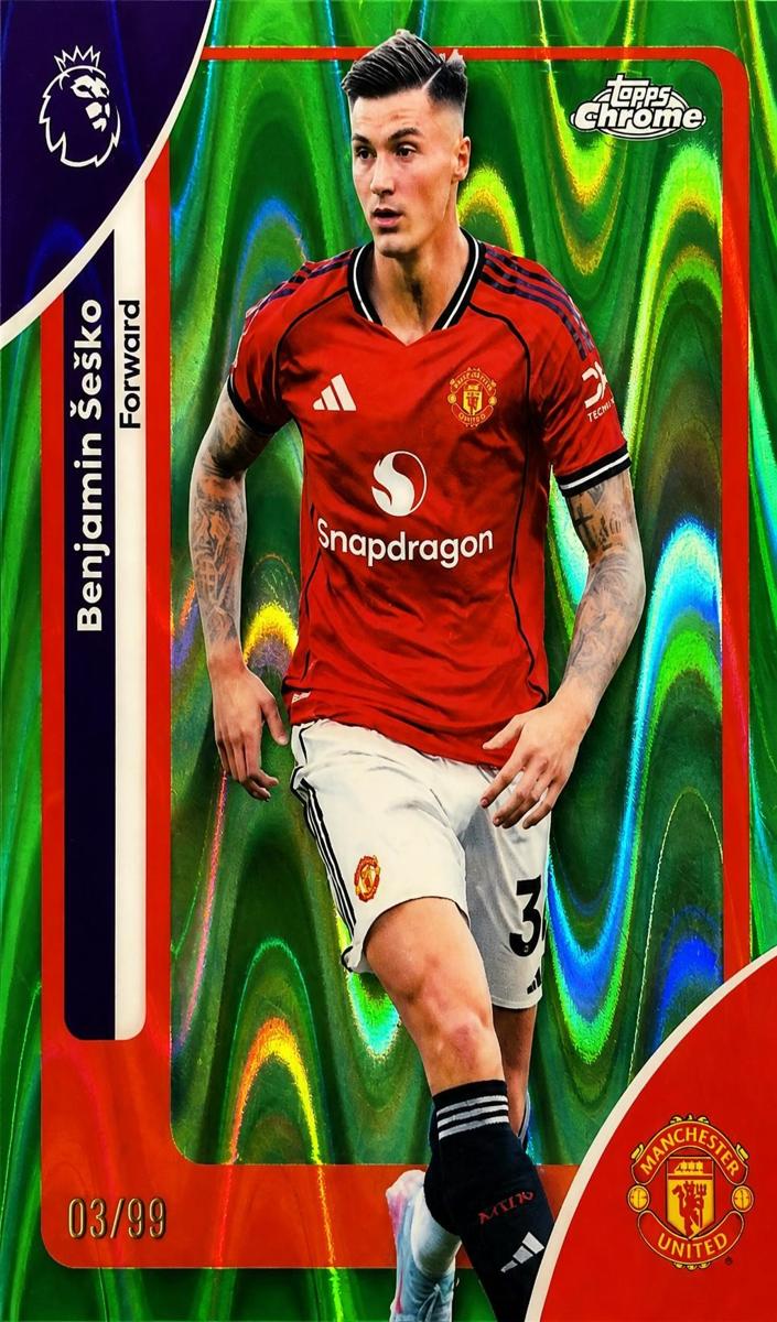 2026 Topps Chrome Premier League Benjamin Sesko [Green Raywave Refractor] #137 card