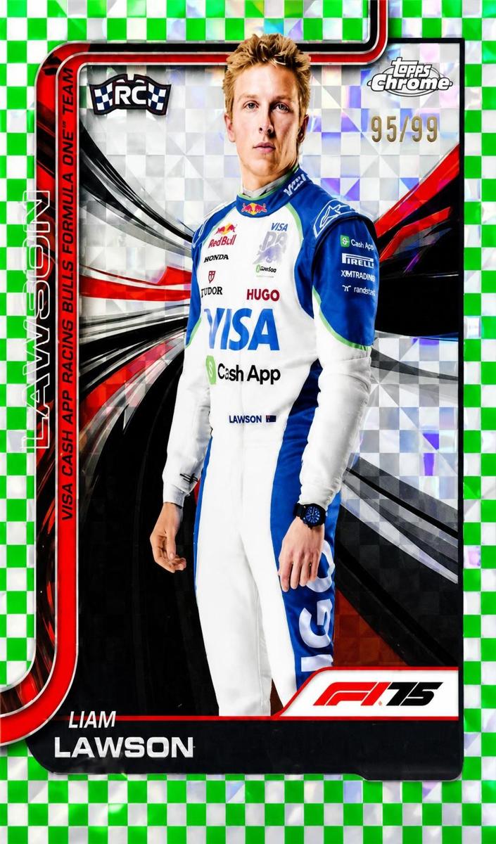 2025 Topps Chrome F1 Liam Lawson [Green Checker Flag Refractor] #11 card