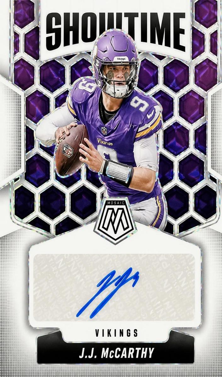 2025 Panini Mosaic Showtime Signatures J.J. McCarthy #4 card