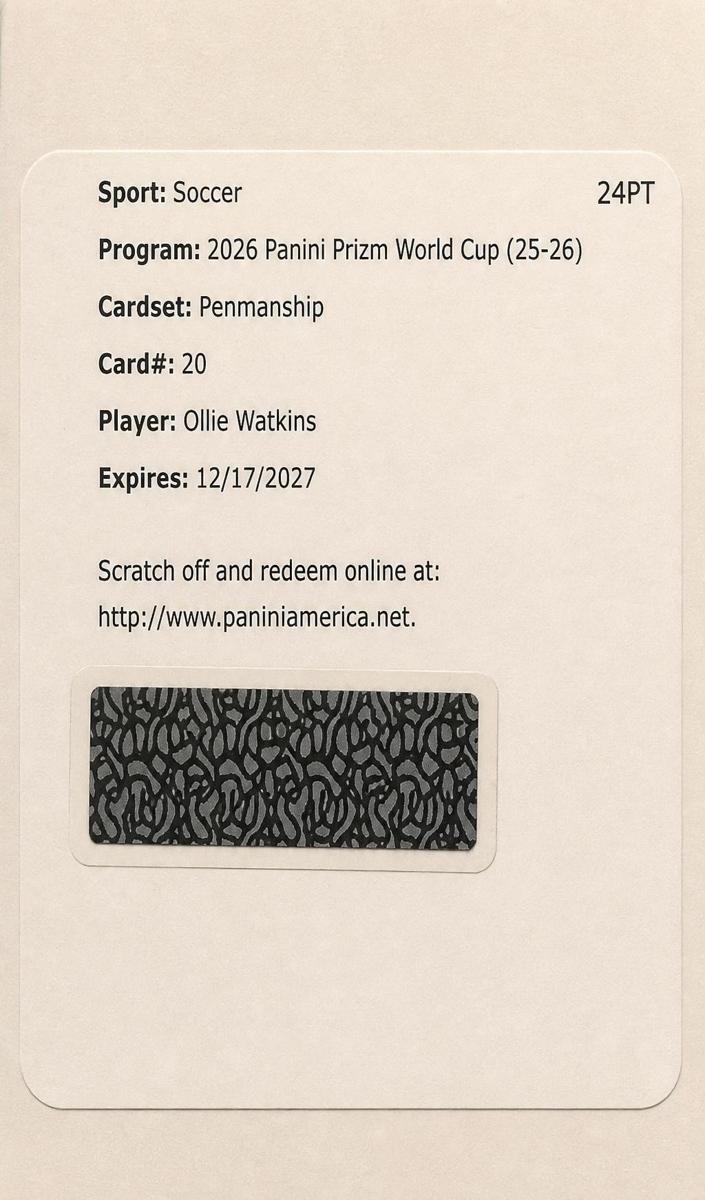 2026 Panini Prizm FIFA World Cup Ollie Watkins #P-OW card