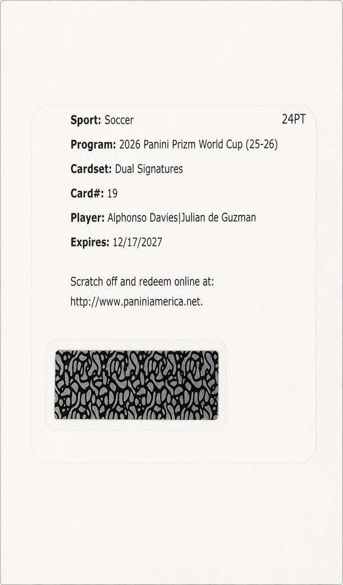 2026 Panini Prizm FIFA World Cup Alphonso Davies / Julian de Guzman #DS-JA card