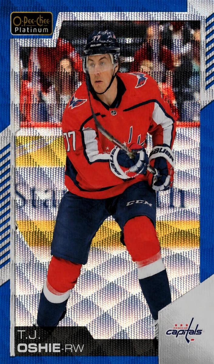 2020 O-Pee-Chee Platinum T.J. Oshie [Blue Surge] #83 card