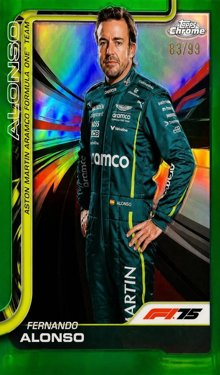 2025 Topps Chrome F1 Fernando Alonso [Green Refractor] #9 card