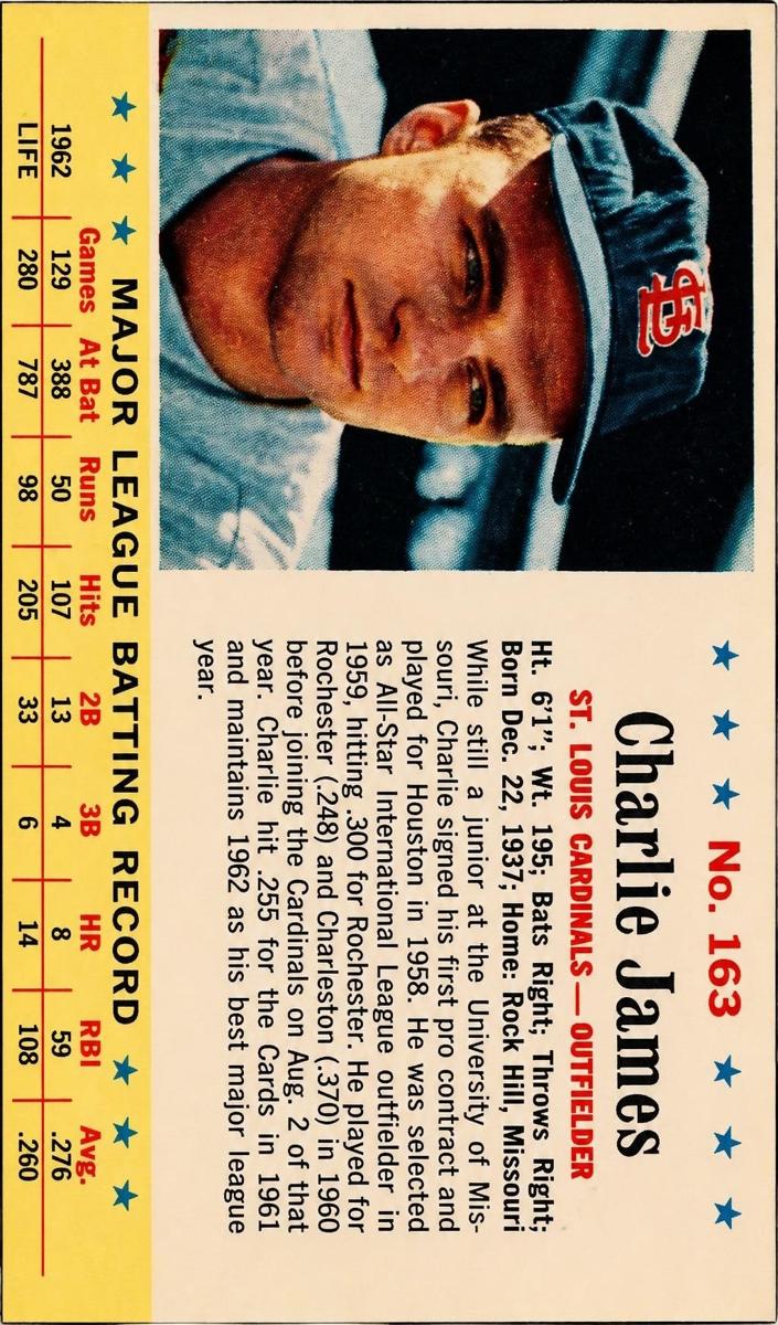 1963 Post Cereal Charlie James #163 card