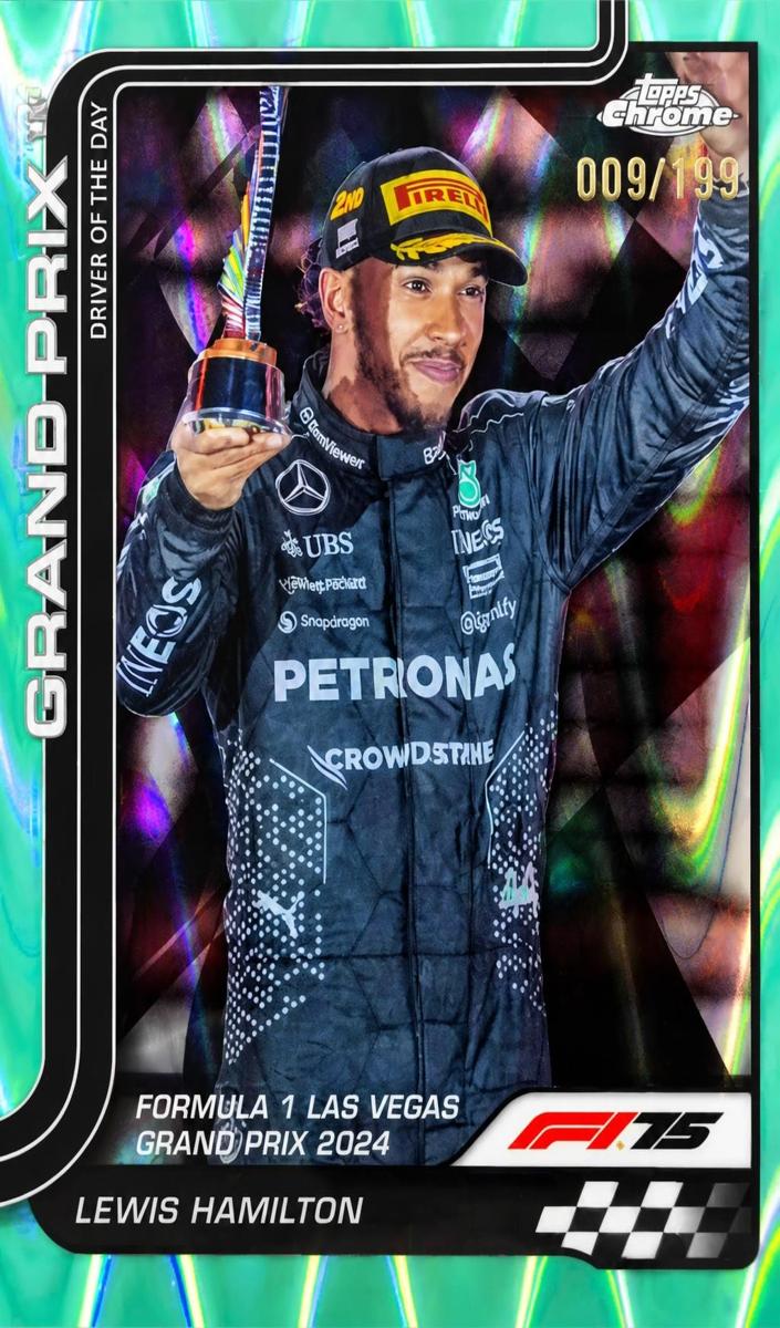 2025 Topps Chrome F1 Lewis Hamilton [Aqua RayWave Refractor] #143 card