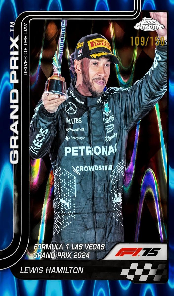 2025 Topps Chrome F1 Lewis Hamilton [Blue RayWave Refractor] #143 card